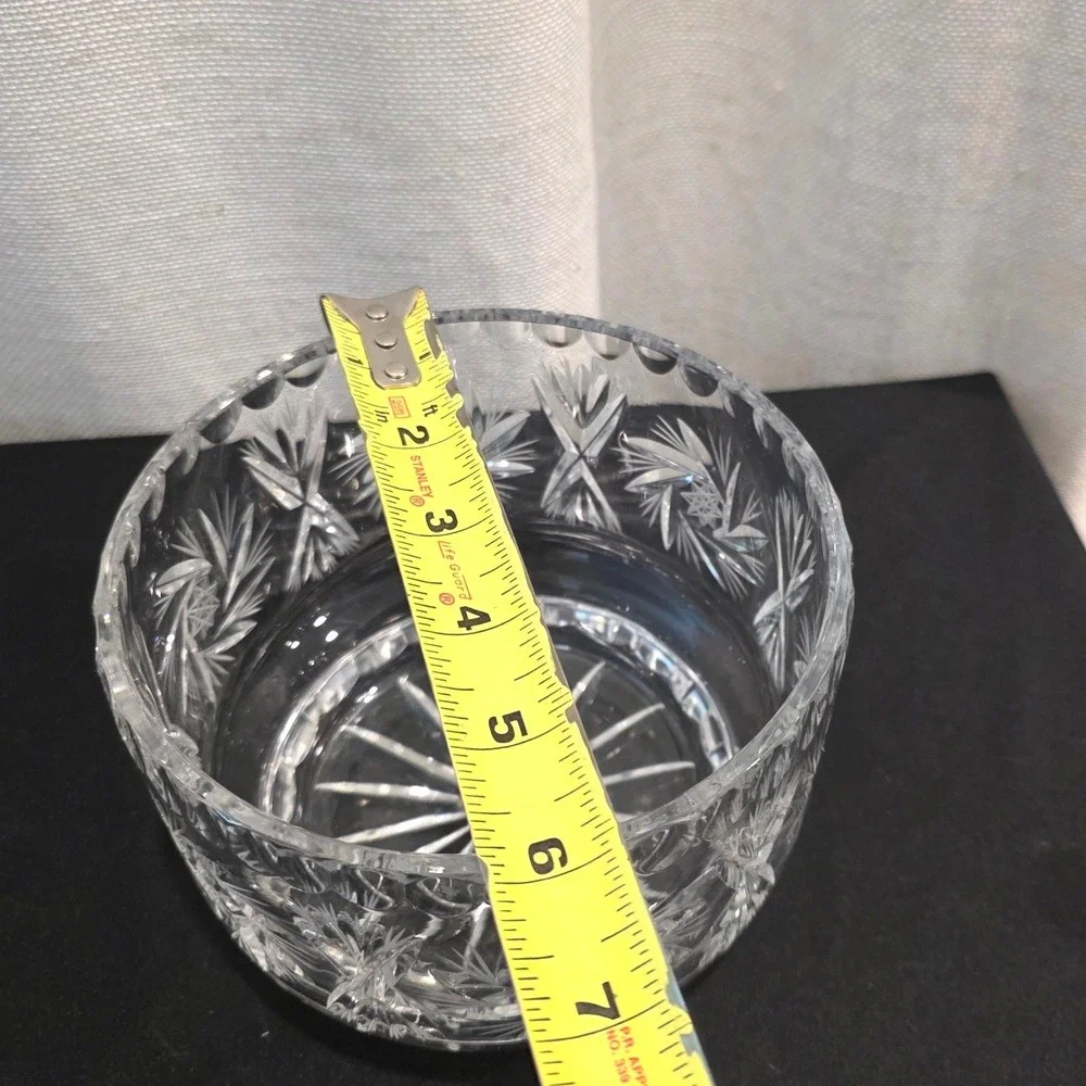 Vintage Pinwheel Cut Crystal Glass Serving Bowl Ice Bucket Scalloped Rim Heavy